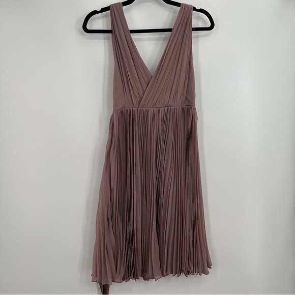 NWT Rebecca Taylor V-Neck Pleated Minj Dress Wedding Rose Chiffon Tie Waist 6 - Picture 2 of 6